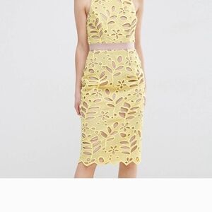 ASOS Yellow and Beige Laser-Cut Floral Dress